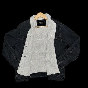 Faded Black Sherpa Lined Jean Jacket